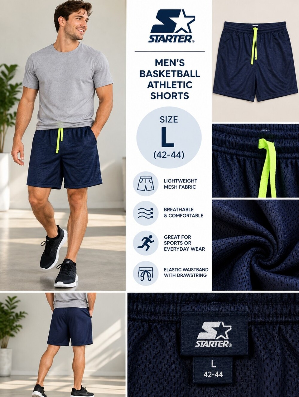 Starter mens large blue basketball athletic shorts #37